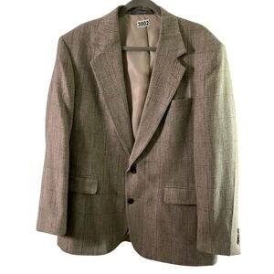 Haggar Mens 44 Blazer Sport Coat Tan Gray Windowpane Plaid Made in USA